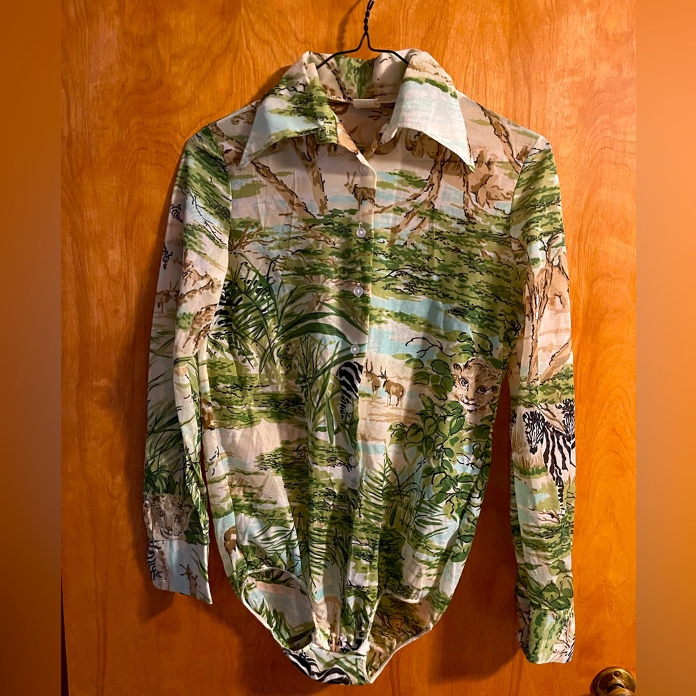 Vintage 1960s Safari Print Button-Up Bodysuit - Picture 3 of 13